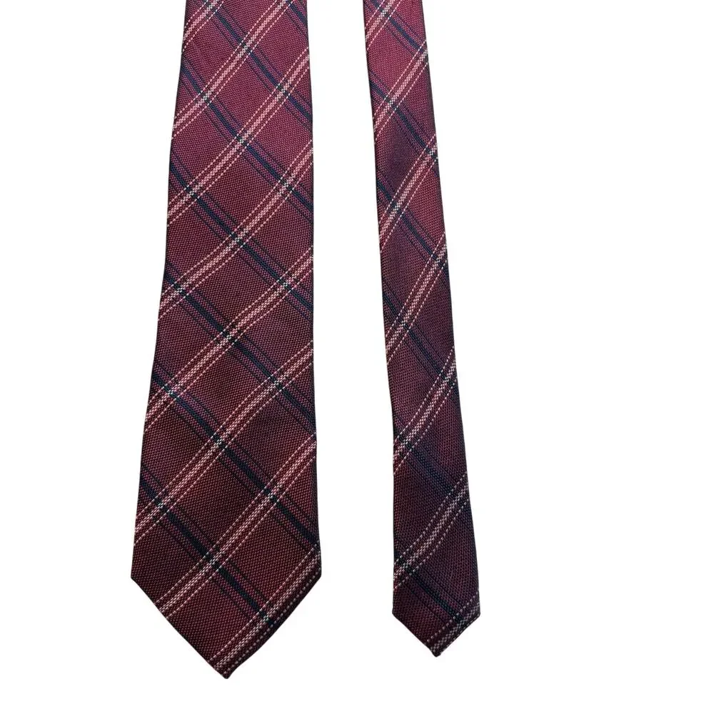 ROUNDTREE & YORK Vintage Silk‎ Necktie Designer Burgundy Checkered W3.25 L55 233